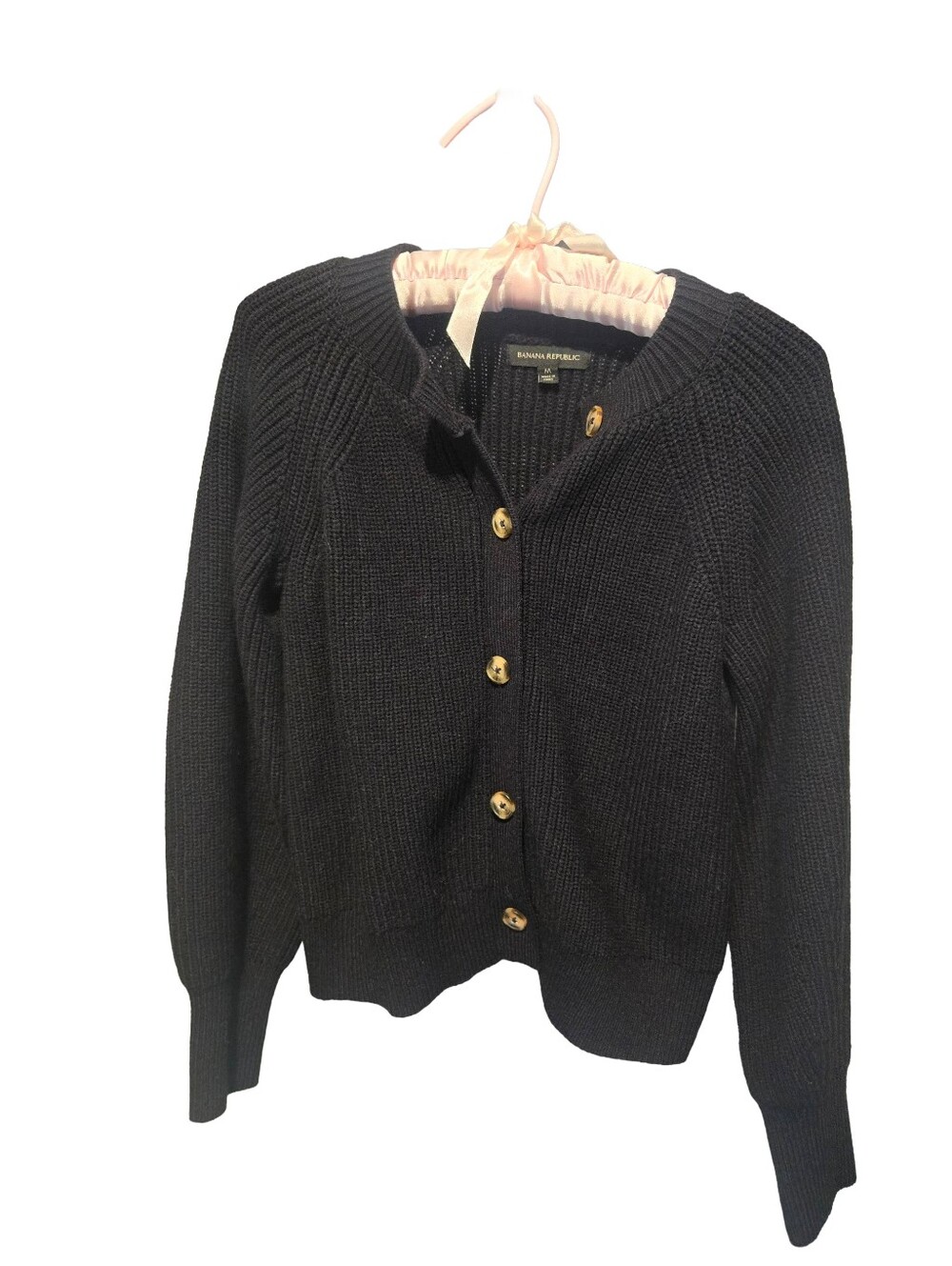 Banana Republic Black Button-Up Knit Sweater, Size Medium